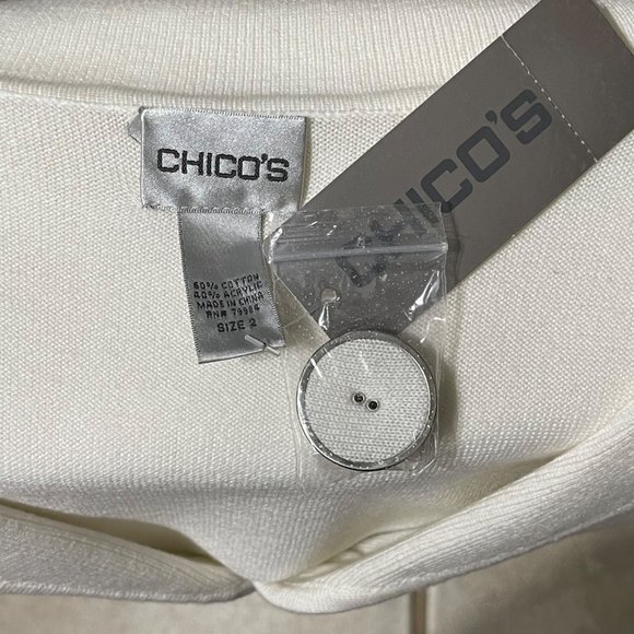 Chico’s NWT size 2 (L/12) ivory single button pockets short sleeve cardigan top - Picture 3 of 7
